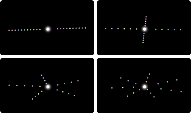 Configurations en étoile avec 2, 4, 5 et 7 branches